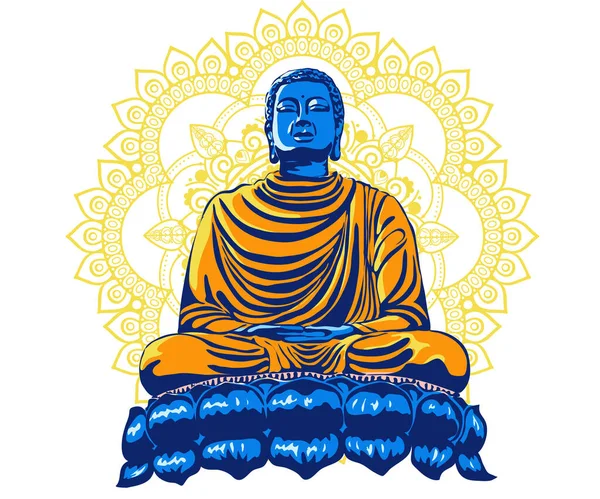 Monje Phra Buddha Sentado Durmiendo Base Loto Para Rezar Concentración — Vector de stock