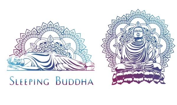 Moine Phra Buddha Assis Dormant Sur Base Lotus Pour Prier — Image vectorielle