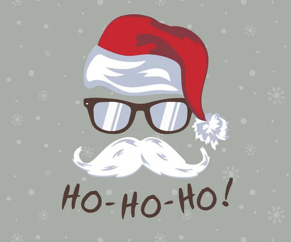 Quadratische Weihnachtskarte Sprechblase Schneeflocken Schnurrbart Des Weihnachtsmannes Und Handschriftlicher Text — Stockvektor