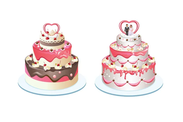 Gâteau Mariage Plusieurs Niveaux Avec Crème — Image vectorielle