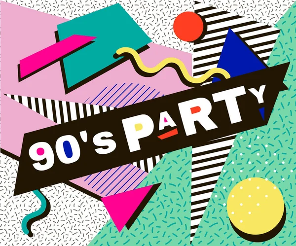 Retro Party Poster Music Nineties Vintage Cassette Tape 90S Style — Stock Vector