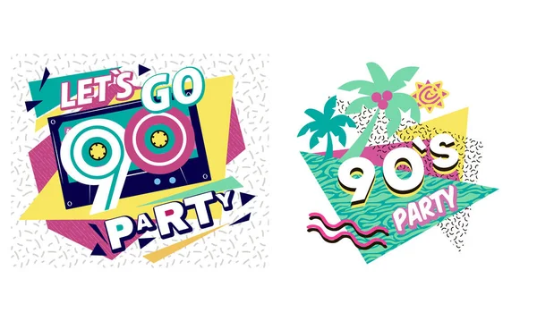 Retro Party Poster Music Nineties Vintage Cassette Tape 90S Style — Stock Vector