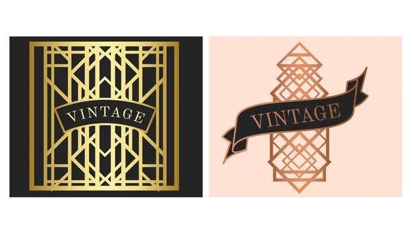 Art Deco Vintage Einladungsvorlage Design Muster Und Rahmen — Stockvektor