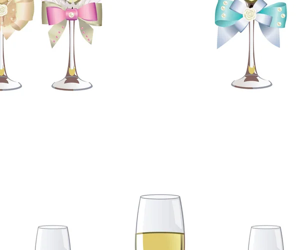 Bicchieri Champagne Matrimonio Decorato Con Bel Fiocco — Vettoriale Stock
