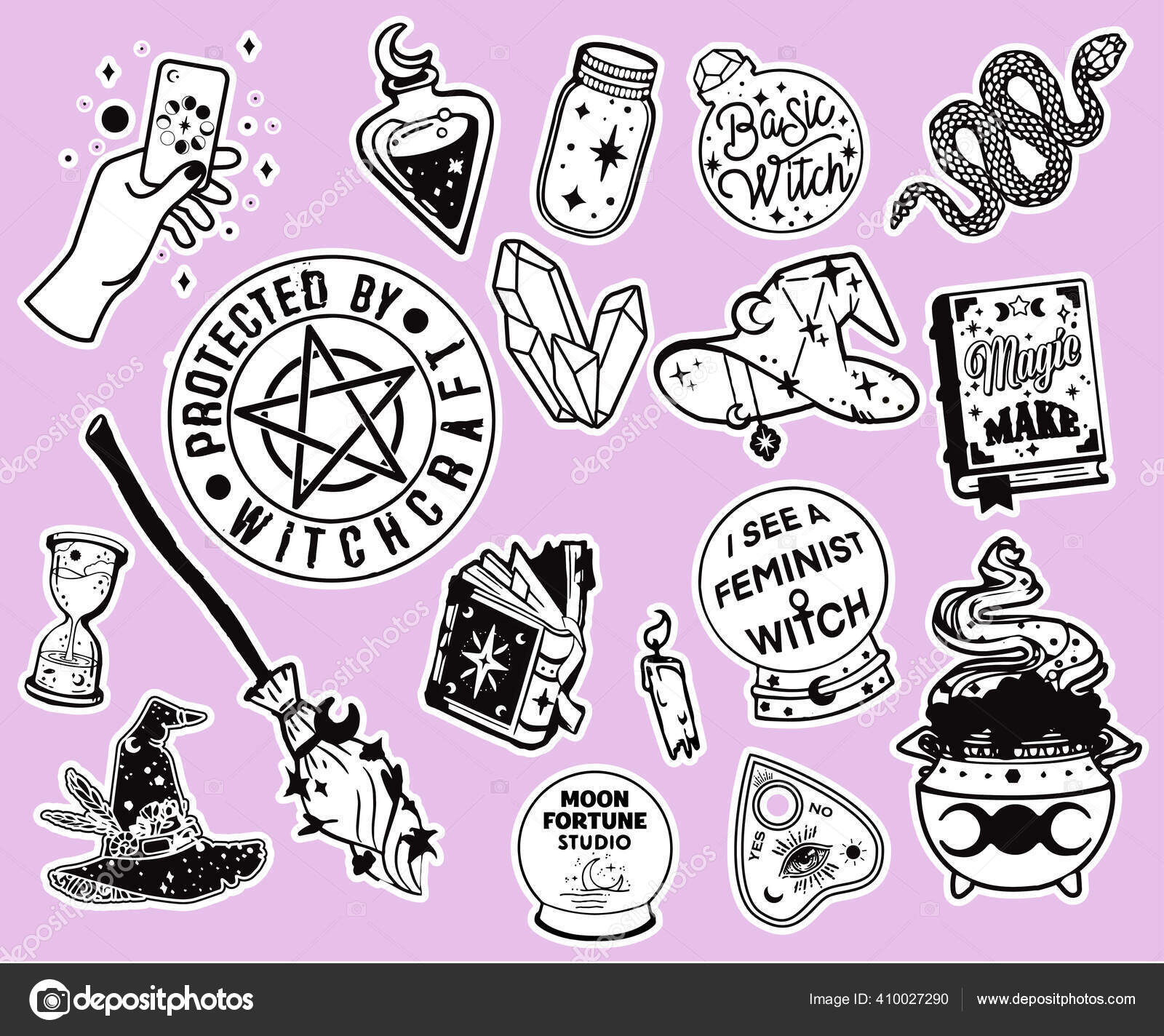 Witchcraft Elements Set Hand Drawn Style Black Magic Collection