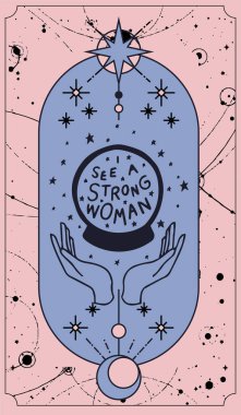 Güçlü bir kadın görüyorum, Boho şık TAROT CARDS dövmesi, poster ya da sunak örtüsü tasarımı.