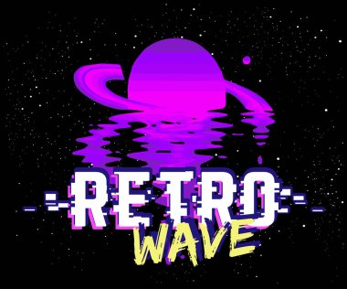 Retro uzay dalgaları ya da geçmişe dönük fütüristik stil, siber dünyada dijital manzara. Bir müzik albümünün kapağı olarak kullanmak için. tasarım şablonları. Davetiye. Katalog kapağı. Pankart.