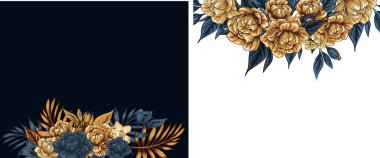 Altın folyolu boho çiçekleri, sosyal ağlar için şablon hikayeler ve gönderiler, vektör illüstrasyonu. Hikaye seti ve kare kare sonrası. Reklam için bir model. Sosyal medya için özgeçmiş tasarla