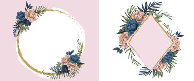 Altın folyoyla boho çiçekleri, sosyal ağlar için şablon hikayeleri ve gönderileri, vektör illüstrasyonunu ayarla. Hikaye seti ve kare kare sonrası. Reklam için bir model. Sosyal medya için özgeçmiş tasarla