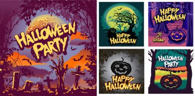 Sosyal Medya Sayfa Kapağı ve Web Afişi için Cadılar Bayramı Tanıtım Pankartları. İndirimli tanıtım pazarlama konsepti. Cadılar Bayramı tebrik kartı tasarımın kutlu olsun.