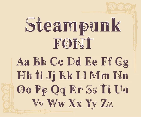 Steampunk Font Lettere Meccanica Alfabeto Font Ingranaggi Parti Meccaniche — Vettoriale Stock