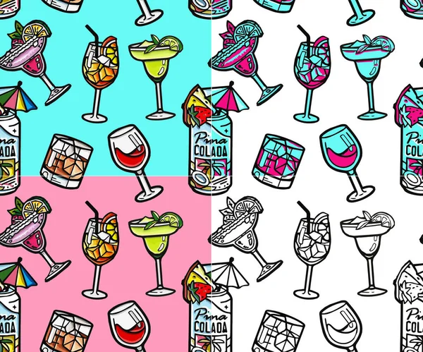 Nahtloses Muster Cocktail Gezeichneter Cartoon Stil Editierbare Vorlagen Für Social — Stockvektor