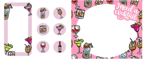 Cocktail Dessiné Style Dessin Animé Modèles Modifiables Pour Les Histoires — Image vectorielle
