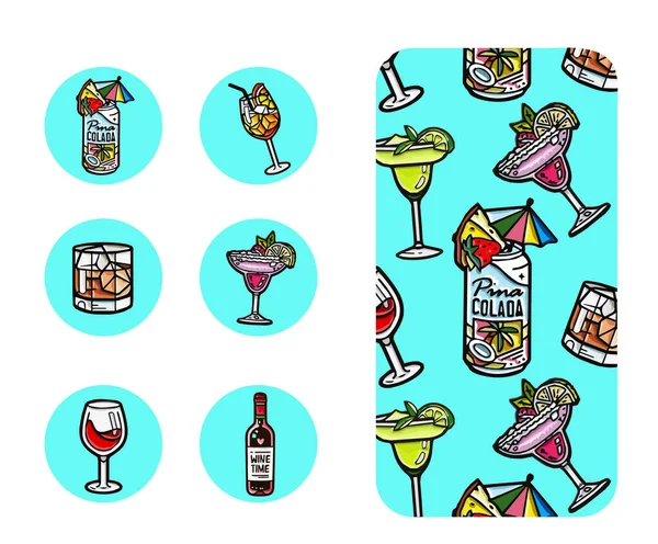 Cocktailgezeichneter Cartoon Stil Editierbare Vorlagen Für Social Media Geschichten Zum — Stockvektor