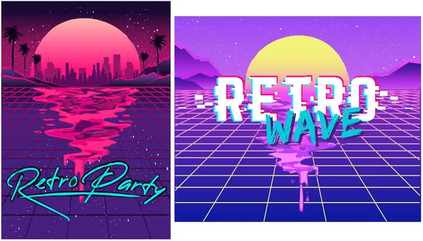 Retro 80S Golfruimte Jaren Tachtig Retro Futuristische Stijl Achtergrond Digitaal — Stockvector