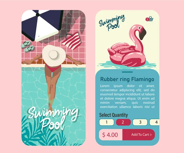 Rubber Ring Flamingo Selling App Phone Website — Stock Vector