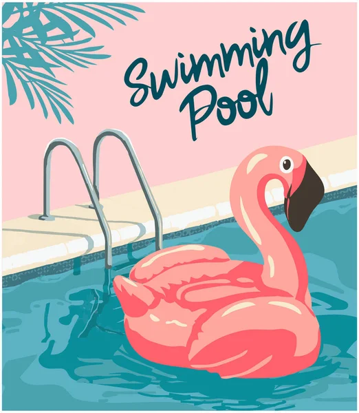 Flamingo Rubber Ring Concept Van Zomervakantie Schattige Opblaasbare Roze Flamingo — Stockvector