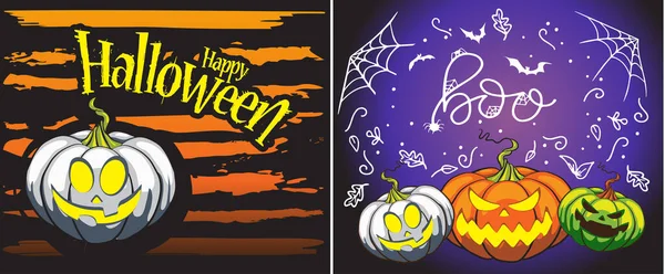 Set Halloween Cards Minimalist Style Inspired Spooky Symbols Idea Flyers — Stock Vector