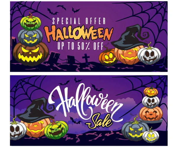 Conjunto Banners Anúncio Halloween Para Capa Página Mídia Social Banner —  Vetores de Stock