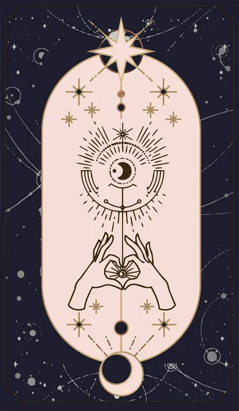 Cartas Del Tarot Luna Del Sol Manos Fijadas Estilo Boho — Vector de stock