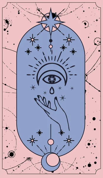 Cartas Del Tarot Luna Del Sol Manos Fijadas Estilo Boho — Vector de stock