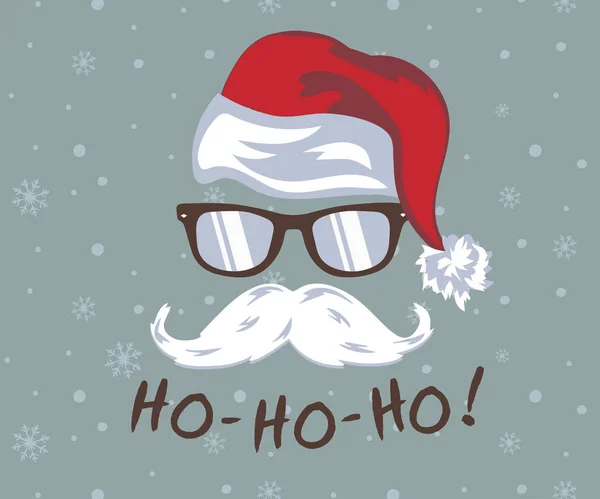Carte Noël Carrée Bulle Discours Flocons Neige Moustache Père Noël — Image vectorielle