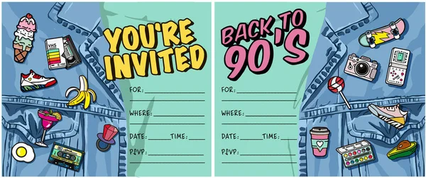 Retro 80 'lerin 90' lar Parti Davetiyeleri - Hip Hop Partisi. 90 'lar ve 80' ler posteri. Retro tarzı dokular ve alfabe karışımı. Estetik moda geçmişi ve seksenler grafikleri. Pop ve rock müzik parti şablonu. Vintage vektör posteri, afiş. 