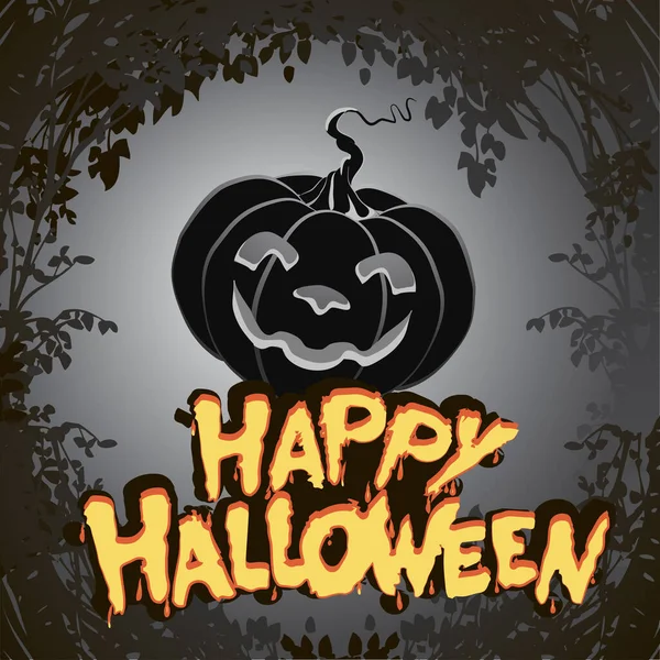 Happy Halloween Wenskaart Pompoenlantaarn Begraafplaats Volle Maan Flyer Uitnodiging Sjabloon — Stockvector