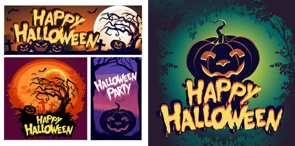 Set Van Halloween Promotionele Banners Voor Social Media Page Cover — Stockvector