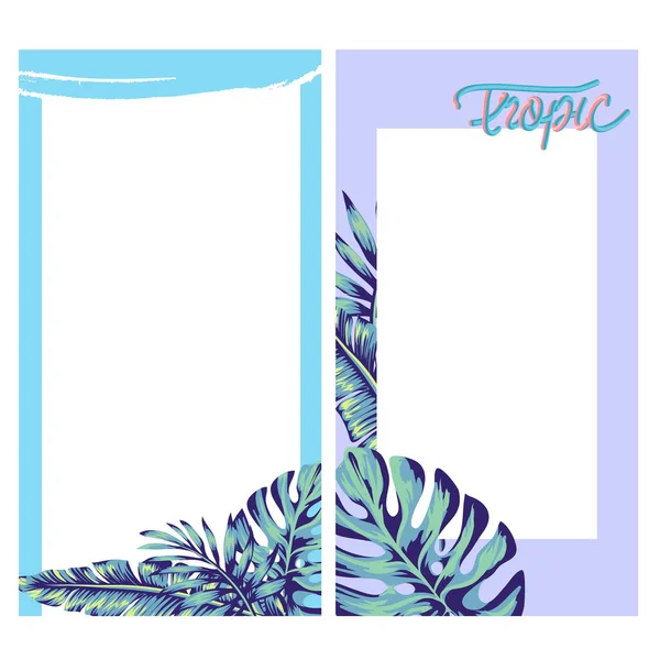 Tropische Blumen Und Palmen Sommer Banner Grafik Exotischen Hintergrund Platz — Stockvektor