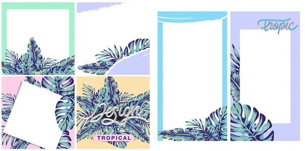 Hintergrund Sind Bananenblätter Dekoratives Bild Tropischer Blätter Blumen Und Vögel — Stockvektor