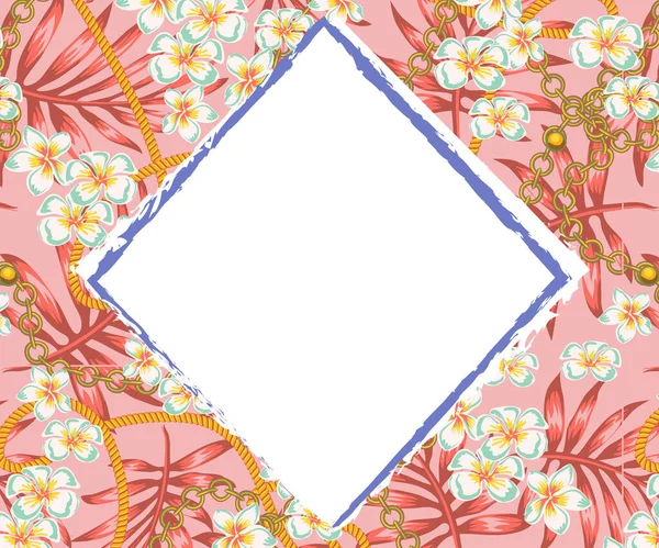 Trendy Jaren Pracht Tropische Bloemen Palmbladeren Mode Accessoires Achtergrond Template — Stockvector