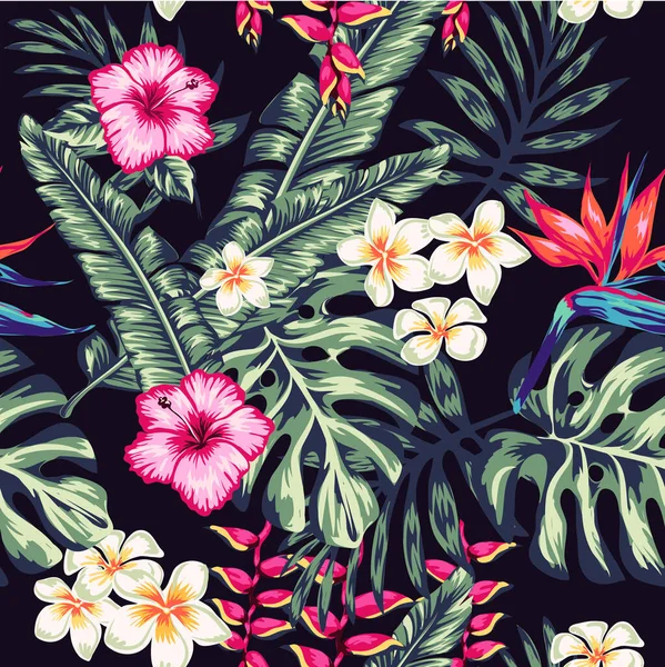 Patrón Tropical Fondo Verano Con Flores Palma Tropical Adecuado Para — Archivo Imágenes Vectoriales