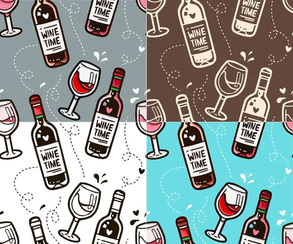 Muster Verschiedene Sorten Von Wein Rot Und Hell Gezeichneten Flaschen — Stockvektor
