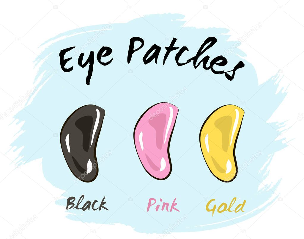 Patches Under eye skin care: eye patches for puffiness, wrinkles, dryness and dark circles, under the eyes. Cosmetic product for skin. Korean cosmetics, Beauty product for eye care in vector
