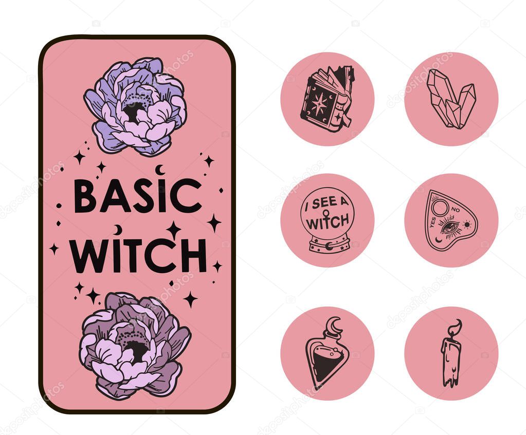 Instagram Story Highlight Icons black and white magical witchcraft alternative minimalist fashion lifestyle blogger, Social Media Kit Templates Lifestyle Magic Witchcraft Alternative