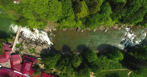 Yaz Aylarında Nehir Dağ Hava Görünümünü Karpat Dağları Nın Havadan — Stok video
