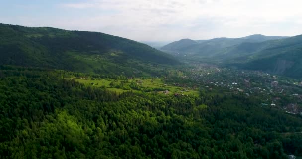 山の美しい風景を空撮 夏にはカルパティア山脈 — ストック動画