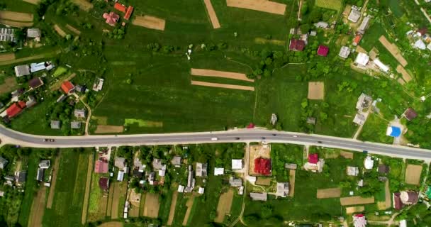 Mooie Luchtfoto Aan Weg Hooglanden Bovenaanzicht Luchtfoto Van Het Landschap — Stockvideo