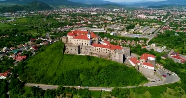 Bela Vista Aérea Panorâmica Para Castelo Palanok Cidade Mukachevo — Vídeo de Stock