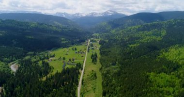 Yolun dağ Hoverla, Ukrayna Karpat Dağları havadan görünümü.