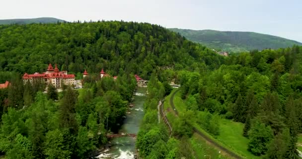 Vue aérienne de la belle rivière de montagne en été . — Video