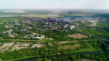 Hava panoramik sanayi kenti. Kirliliği ve duman.