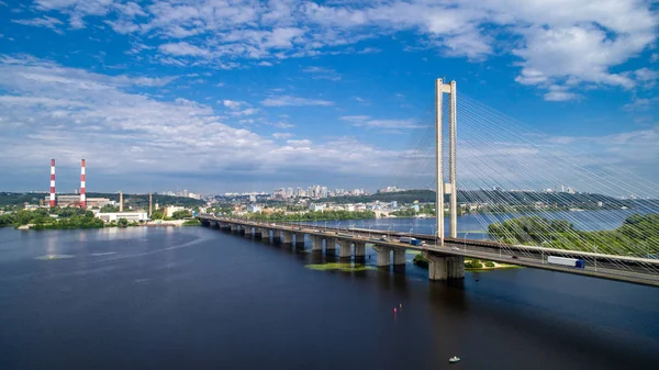 Aerial view of the South Bridge. Aerial view of South subway cable bridge. Kiev, Ukraine. — Stock Photo, Image