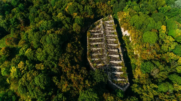 Aerial view of beautiful ancient fortress in forest in summer. Tarakaniv Fort. — Stock Photo, Image