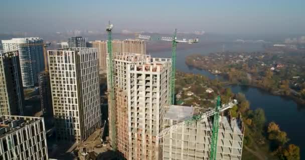 Luchtfoto Van Het Landschap Stad Met Onder Bouw Gebouwen Industriële — Stockvideo