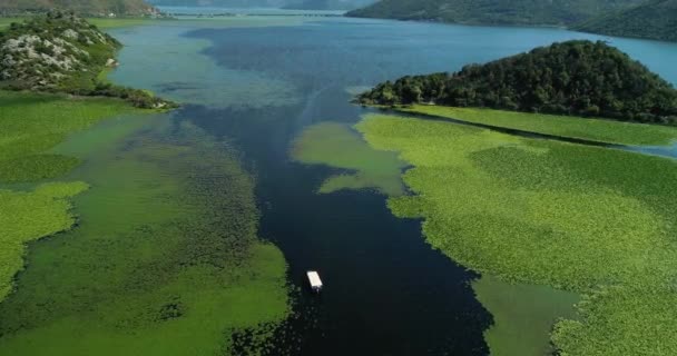 Vista Aérea Bela Paisagem Lago Skadar Montanha Dia Ensolarado Montenegro — Vídeo de Stock