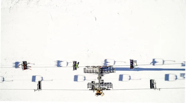 Aerial View of the Ski Resort in Mountains at Winter. Flat lay