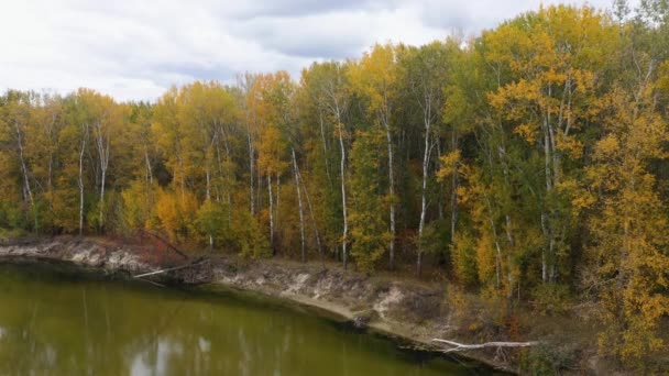 Luchtfoto van het prachtige rivierlandschap in de herfst. — Stockvideo