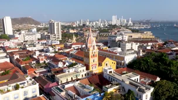 Cartagena de Indias eski şehir, Kolombiya hava manzarası — Stok video